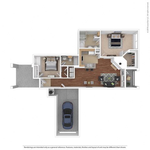 Floor plan for 2 beds, 2 baths, 1364 sqft